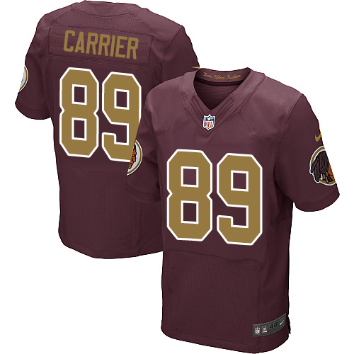 Men's Elite Derek Carrier Nike Jersey Burgundy Red Alternate - #89 80th Anniversary NFL Washington Redskins